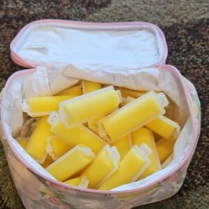 33 Yellow Hair Foam Rollers in Floral Bag